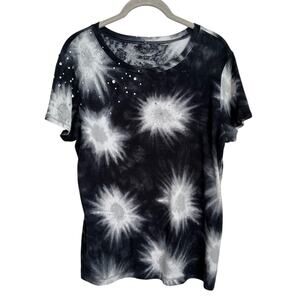 Relativity Tie Dye Distressed Bedazzled Short Sleeve Cotton T Shirt Women's L
